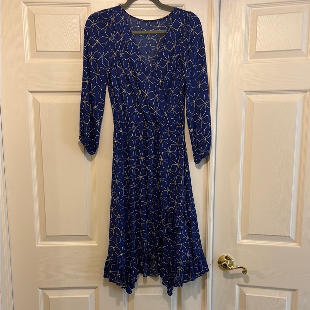 Blue Long Sleeve Midi Dress
